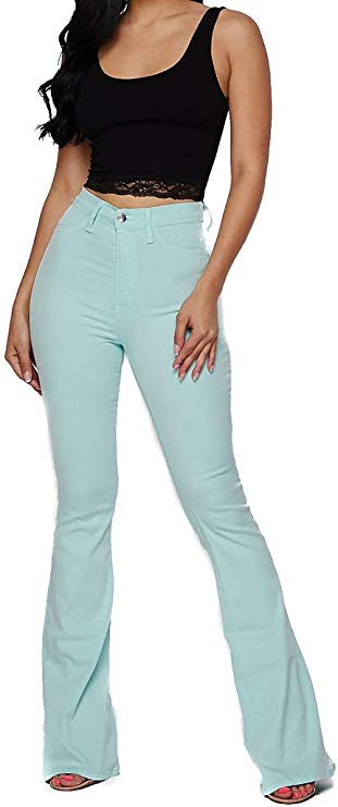 Vibrant Women's Juniors Bell Bottom High Waist Fitted Denim Jeans