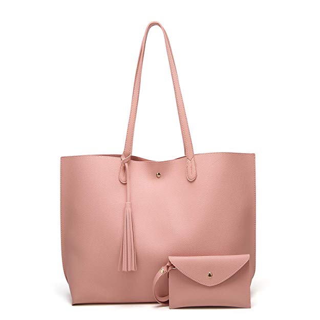 SIFINI Women Tote Bag Tassels Faux Leather Bags Simple Shoulder Handbag with Fashion Small Wristlet Purses