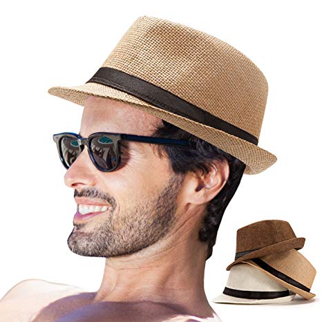 Mens Straw Fedora Hats Men Pack of 3 Sun Hats Beach Hat Trilby