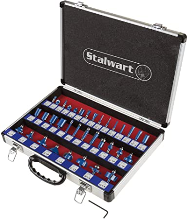 Stalwart Router Bit Set-35 Piece Kit with ¼” Shank and Aluminum Storage Case by Stalwart (Woodworking Tools for Home Improvement and DIY)