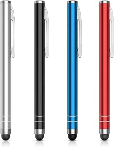 MoKo Stylus Pen(4PCS),Universal Capacitive Touch Screen Rubber Tip Digital Pen Compatible with iPad,iPhone,Samsung,Kindle,All Capacitive Touch Screen Devices Smartphones&Tablets,Black/Red/Silver/Blue