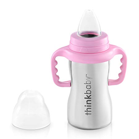 Thinkbaby Sippy of Ultra Polished Stainless Steel, Pink