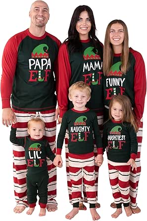 Lazy One Matching Family Christmas Pajamas, Elf Matching Christmas PJs for Family, Adult Tees & Pants Separates