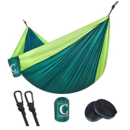 CATWALK Outdoor Double Camping Hammock, Parachute Hammock Portable and Ultralight with Strap &Carabiners