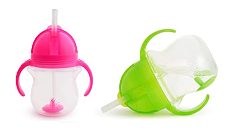 Munchkin Click Lock 7 Ounce Weighted Flexi-Straw Cup, 2 Pack, Green/Pink