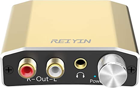 Reiyin DA-01 Digital to Analog Converter DAC Digital Optical Coaxial Toslink to Analog Stereo L/R RCA 3.5mm Audio Adapter with Volume Control for PS3 PS4 Xbox DVD AV Amps Cinema Systems Apple TV -- Gold