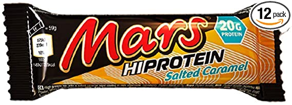 Mars Hi Protein Salted Caramel Bar (12 x 59g) - High Protein Energy Snack with Salted Caramel, Nougat and Real Milk Chocolate - Contains 20g Protein