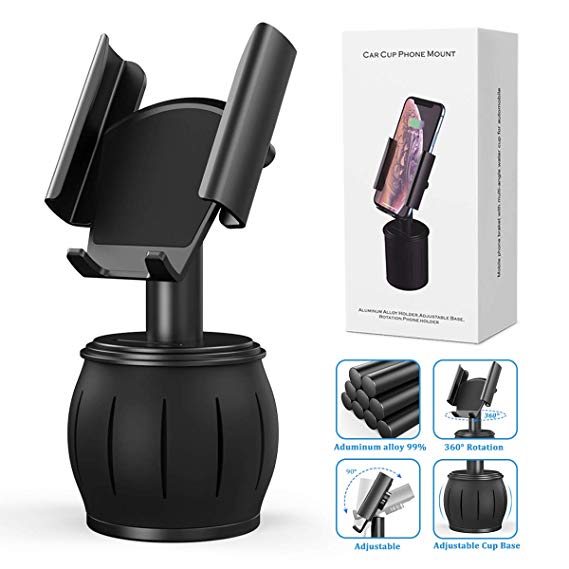 YoFeW Car Cup Holder Phone Mount Aluminum Alloy Adjustable Universal Cup Holder Cradle Car Mount for Cell Phone Compatible withiPhone 11 pro/Xs/XS Max/XR/X/ 8/ 8plus/ 7/7 Plus Samsung Galaxy S9 S