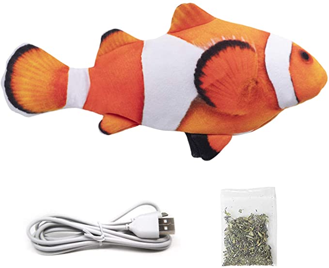 Potaroma 10.5" Electric Flopping Fish, Moving Cat Kicker Fish Toy, Realistic Flopping Fish, Wiggle Fish Catnip Toys, Motion Kitten Toy, Plush Interactive Cat Toys, Fun Toy for Cat Exercise