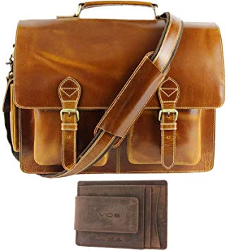 Genuine Leather Messenger Bag for Men – 17” Laptop Briefcase Certified RFID with Bonus Money Clip