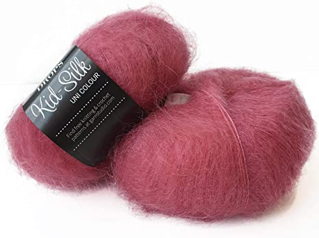 Mohair and Silk Yarn Drops Kid-Silk, 0 or Lace, 2 Ply, 0.9 oz 230 Yards per Ball (32 Raspberry)