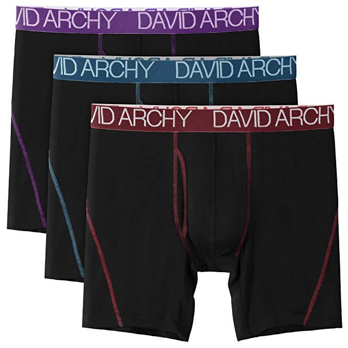 David Archy Men's 3 Pack Bamboo Rayon Colorful Waistband Soft Boxer Briefs