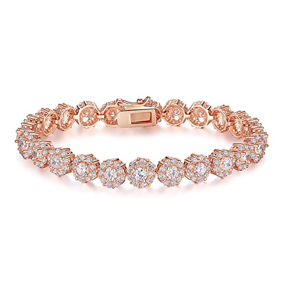 Presentski Rose Gold Plated Tennis Bracelet with White CZ Stones for Women and Girls