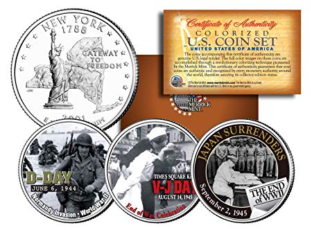 WORLD WAR II 3-Coin Set NY Statehood US Quarters * D-DAY * V-J DAY * End of WWII