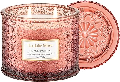 LA JOLIE MUSE Scented Candle, Sandalwood Rose Candle, Large 2-Wick Soy Candle for Aromatherapy, Candles Gifts, Long Burning Time, Candles for Home Scented, 12 Oz