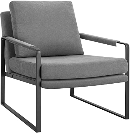 Modern Accent Chair with Arm Single Sofa Comfy Upholstered Armchair for Living Room Bedroom Furniture (Grey)