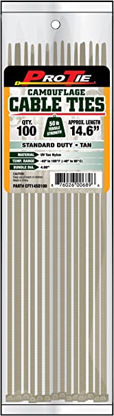 Pro Tie CFT14SD100 14-Inch Tan Nylon Standard Duty Cable Ties, 100-Pack