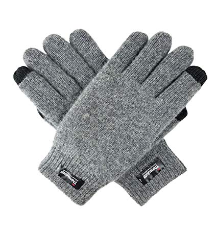 Bruceriver Men's Pure Wool Knitted Gloves with Thinsulate Lining and Elastic Rib Cuff