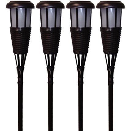 Newhouse Lighting Solar Flickering LED Tiki Torches, Dark Chocolate, 4-Pack