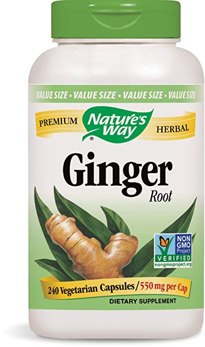 Nature's Way Ginger Root; 1.1 gram Ginger Root per serving; Non-GMO Project Verified; TRU-ID Certified; Gluten-Free; Vegetarian;  240 Capsules