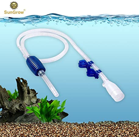 Aquarium Gravel Cleaner with Clips, Quick & Easy Assembly, Long Nozzle Manual Water Pump, Great for Frequent Water Changes, Fish Tank Cleaning Kit for Saltwater and Freshwater
