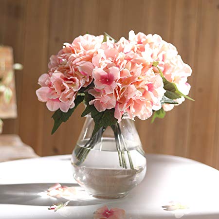 Veryhome Hydrangea Artificial Silk Fake Flower Bunch Bouquet Arrangements for Home Wedding Garden Floral Decor Pack of One (Pink)