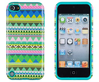 DandyCase 2in1 Hybrid High Impact Hard Mint Green & Pink Aztec Tribal Pattern   Teal Silicone Case Cover For Apple iPod Touch 5 (5th generation)   DandyCase Screen Cleaner
