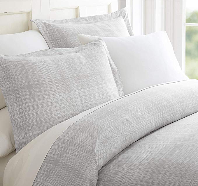 CELINE LINEN Luxury Silky Soft Coziest 1500 Thread Count Egyptian Quality 3-Piece Duvet Cover Set |Thatch Pattern| Wrinkle Free, 100% Hypoallergenic, King/California King, Grey