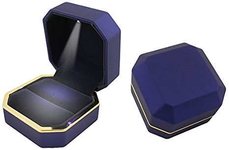 Finex Blue metal glossy with LED Jewelry Gift Box Case for engagement ring Earring Ring Pendant Outer box