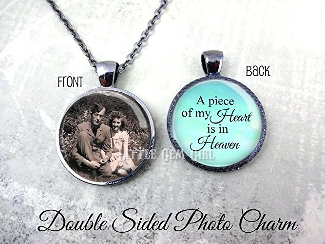 Personalized Custom Photo Double Sided Necklace or Key Chain - A piece of my Heart is in Heaven - Loss of Loved One - Reversible In Memory Pendant - Pet Memorial Jewelry