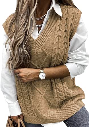 EVALESS Oversized Sweater Vest for Women V Neck Sleeveless Solid Color Loose Pullover Sweater