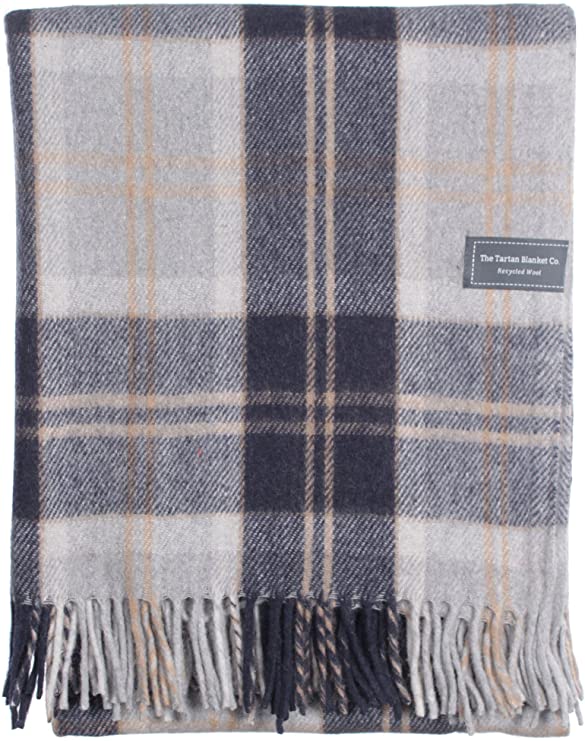 The Tartan Blanket Co. Recycled Wool Blanket Bannockbane Silver Tartan (59" x 75")