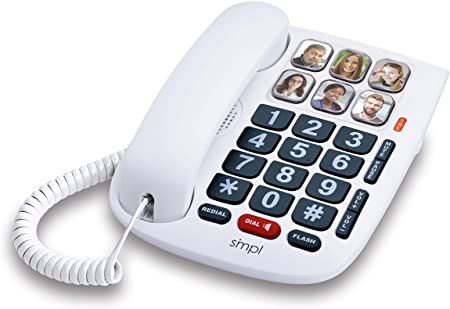smpl Hands-Free Dial Photo Memory Corded Phone # 56010, One-Touch 6 Photo Buttons, Amplification of Incoming Calls, Big Button Keypad, High-End Durable ABS Plastic and Button Construction
