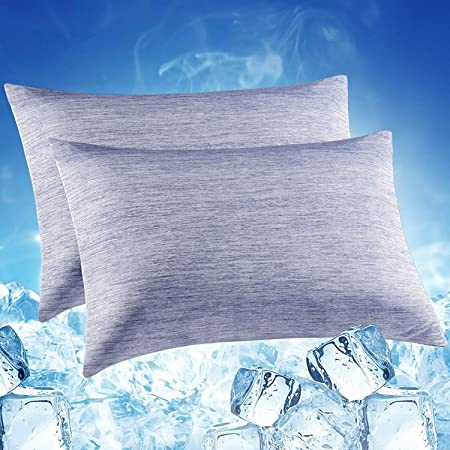 LUXEAR Pillowcase, 2 Pack Arc-Chill Cooling Pillowcases with Double-Side Design [Cooling & Cotton Fiber], Anti-Static, Skin-Friendly, Machine Washable Hidden Zipper Pillow Cases (20x36 inches)-Blue