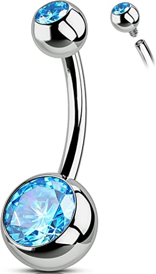 OUFER 14G Belly Ring, G23 Solid Titanium Belly Button Rings, Internally Threaded Belly Piercing Jewelry, Clear CZ Belly Rings for Women Men