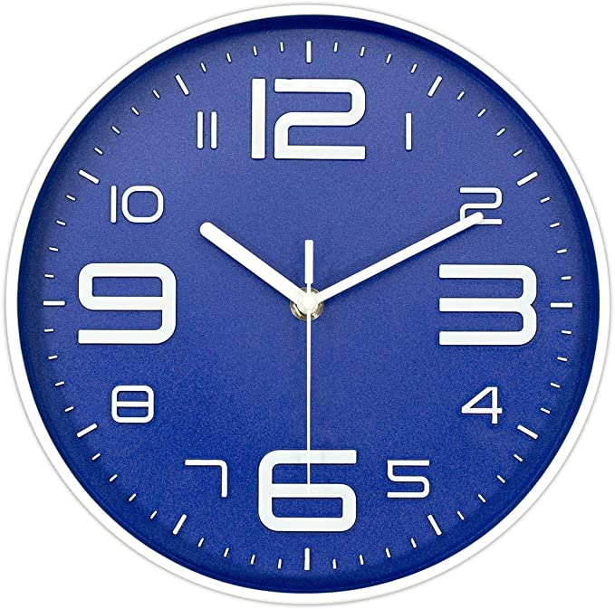 45Min 10 Inch 3D Number Dial Face Modern Wall Clock, Silent Non-Ticking Round Home Decor Wall Clock with Arabic Numerals, Colorful Dial Face (Blue)