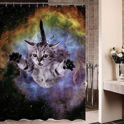 ZBLX Cute Flying Cat Water-Proof Polyester Fabric Shower Curtain (72" x 72")