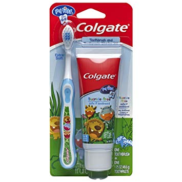 Colgate My First Baby and Toddler Fluoride Free Toothpaste and Toothbrush (colors may vary)