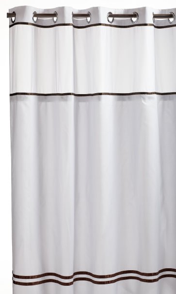 Hookless Fabric Shower Curtain with Built in Liner  - WhiteBrown