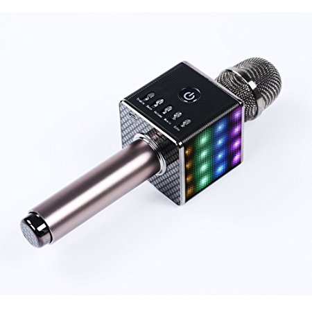 Portable Wireless Karaoke Microphone with LED Light, Mini Handheld Cellphone Karaoke Player Built-in Bluetooth Speaker, 2600 mAh H8 Karaoke MIC Machine for Home KTV By IMMOSO (Black)