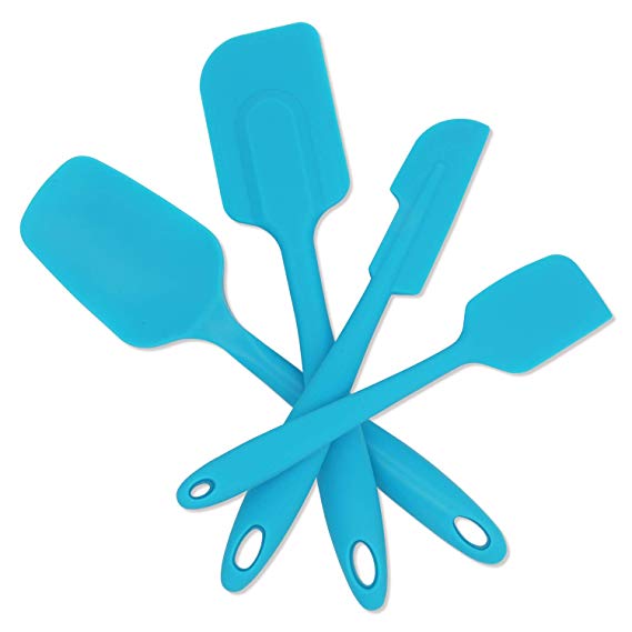 Silicone Spatula Heat Resistant Set - 600ºF Non-Stick Rubber Spatula with Stainless Steel Core, Versatile Flexible Utensils of 4-piece For Baking, Mixing,Blue