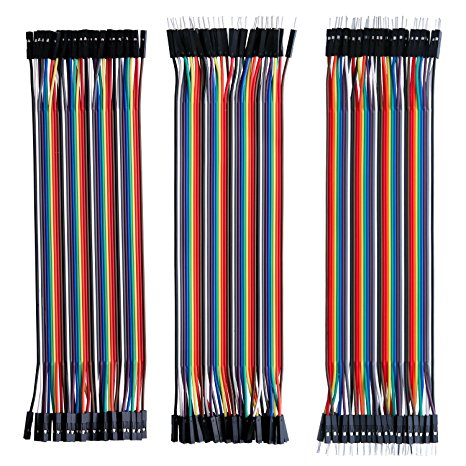 Elegoo 120pcs Multicolored Dupont Wire 40pin Male to Female, 40pin Male to Male, 40pin Female to Female Breadboard Jumper Wires Ribbon Cables Kit for arduino