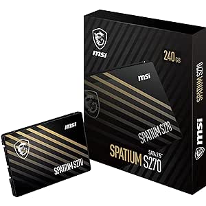 MSI SPATIUM S270 SATA 2.5" 240GB - Disque SSD Interne 240 Go, SATA III 6 GB/s, 2,5", Lecture 500 MB/s & Écriture 400 MB/s, 3D NAND, Sécurité des Données Intégrée, Center, 110 TBW, Garantie 5 Ans