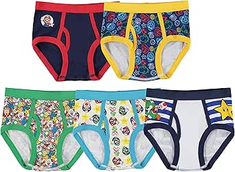 Nintendo Boys' 8 Pack 100% Combed Cotton Briefs with Mario, Luigi, Toad, Yoshi, Peach & Bowser, Sizes 4, 6, 8