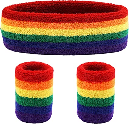 Yolev Striped Sweatband Set Sports Headband Wristband (1 Headband and 2 Wristbands) Set Sweatbands for Athletic Men and Women