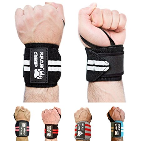 BEAR GRIP - High quality Premium weight lifting wrist support wraps, (Sold in pairs)