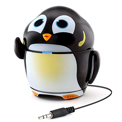 Cute Animal Rechargeable Portable Speaker with Passive Subwoofer (Groove Pal Penguin) Speaker for Kids by GOgroove - Stereo Drivers, Retractable 3.5mm AUX Cable - Plug Into Tablets, Phones, & more