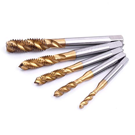 Atoplee 5pcs M3 M4 M5 M6 M8 Titanium Coated HSS Spiral Flute Metric Machine Tap Set [5 Sizes]