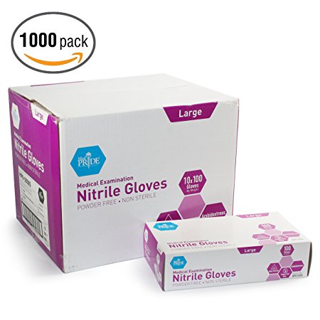 MedPride Powder-Free Nitrile Exam Gloves, Large, Case/1000 (10 Boxes of 100)