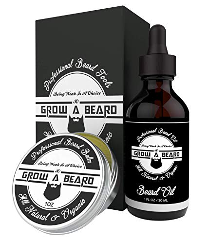 Beard & Mustache Balm and Oil Grooming Kit - All Natural and Organic Argan & Jojoba Oils - Leave-in Conditioner Premium Wax
